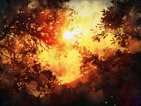 Watercolor Landscape Background Illustrationの写真素材