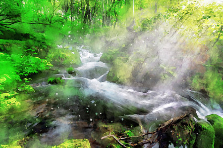 Watercolor Landscape Background Illustrationの写真素材