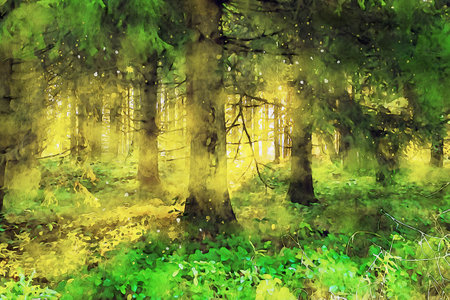 Watercolor Landscape Background Illustrationの写真素材
