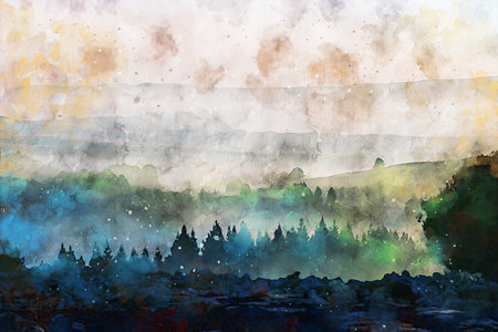 Watercolor Landscape Background Illustrationの写真素材