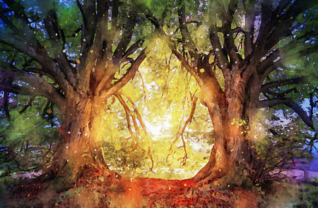 Watercolor Landscape Background Illustrationの写真素材