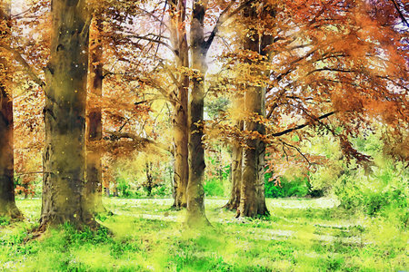 Watercolor Landscape Background Illustrationの写真素材