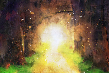 Watercolor Landscape Background Illustrationの写真素材