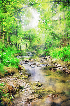 Watercolor Landscape Background Illustrationの写真素材