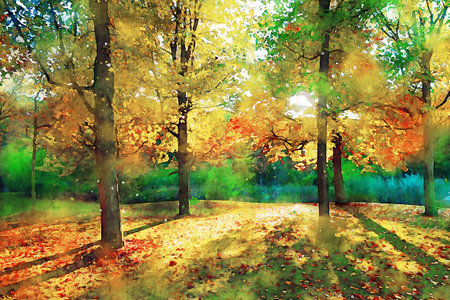 Watercolor Landscape Background Illustrationの写真素材