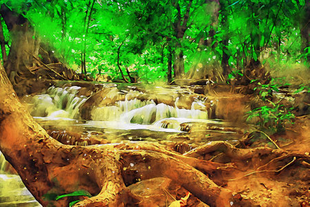 Watercolor Landscape Background Illustrationの写真素材