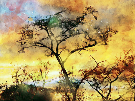 Watercolor Landscape Background Illustrationの写真素材