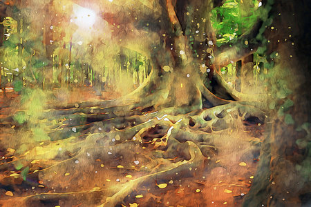 Watercolor Landscape Background Illustrationの写真素材