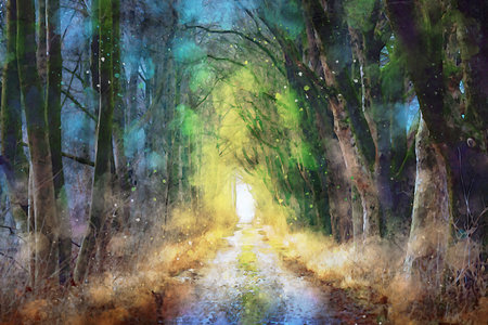 Watercolor Landscape Background Illustrationの写真素材