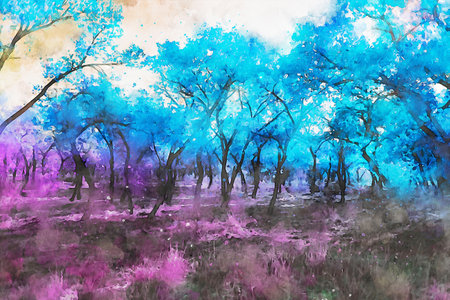 Watercolor Landscape Background Illustrationの写真素材