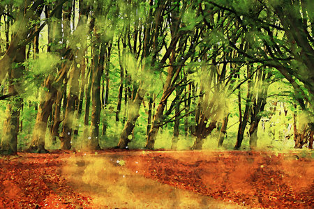 Watercolor Landscape Background Illustrationの写真素材