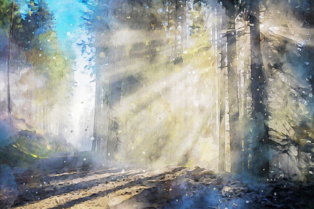 Watercolor Landscape Background Illustrationの写真素材