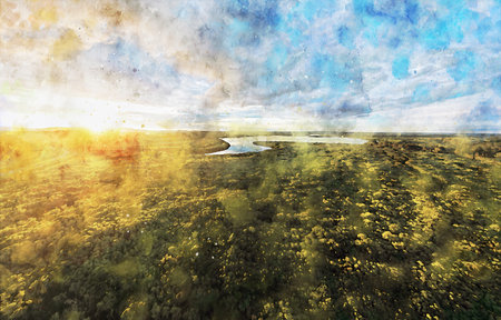 Watercolor Landscape Background Illustrationの写真素材