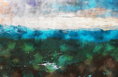 Watercolor Landscape Background Illustrationの写真素材