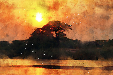 Watercolor Landscape Background Illustrationの写真素材