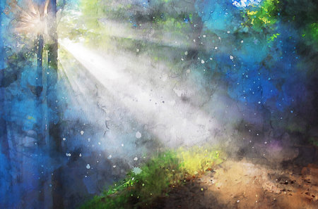 Watercolor Landscape Background Illustrationの写真素材