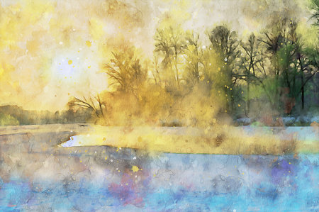 Watercolor Landscape Background Illustrationの写真素材