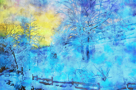 Watercolor Landscape Background Illustrationの写真素材