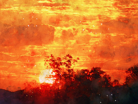 Watercolor Landscape Background Illustrationの写真素材