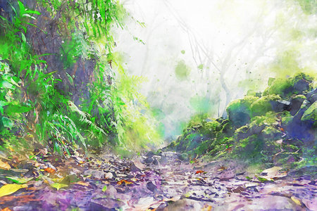 Watercolor Landscape Background Illustrationの写真素材