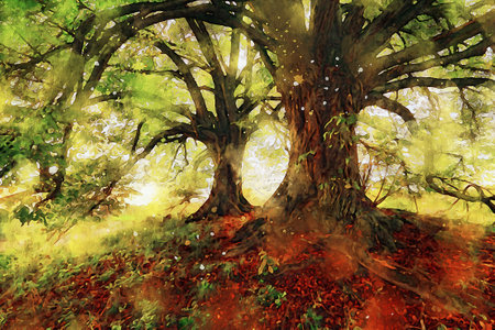 Watercolor Landscape Background Illustrationの写真素材