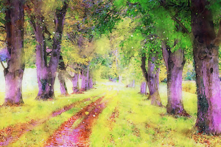 Watercolor Landscape Background Illustrationの写真素材