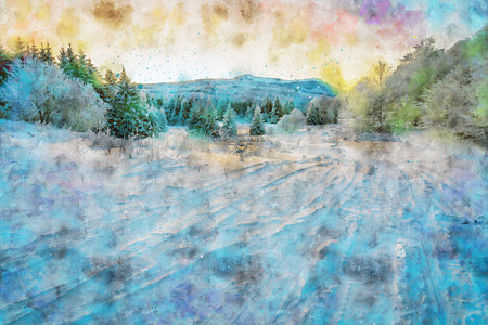 Watercolor Landscape Background Illustrationの写真素材