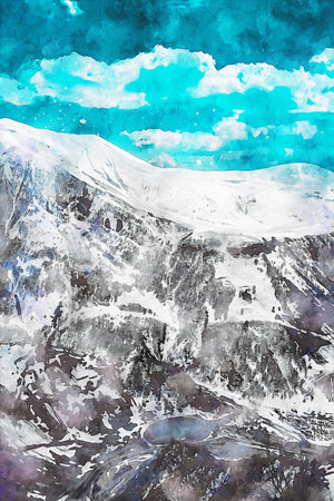 Watercolor Landscape Background Illustrationの写真素材