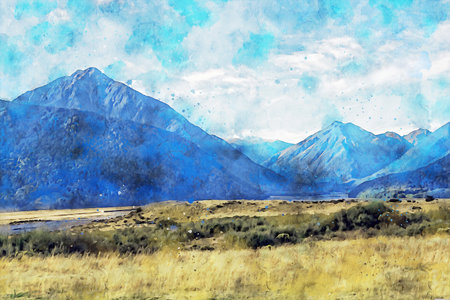 Watercolor Landscape Background Illustrationの写真素材