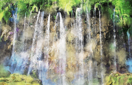 Watercolor Landscape Background Illustrationの写真素材