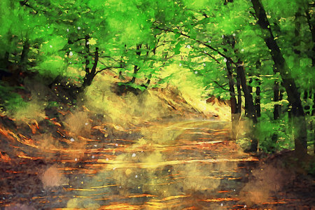 Watercolor Landscape Background Illustrationの写真素材