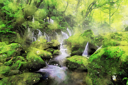 Watercolor Landscape Background Illustrationの写真素材
