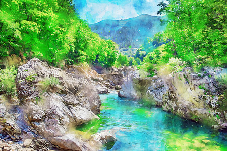 Watercolor Landscape Background Illustrationの写真素材