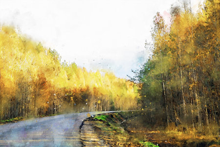 Watercolor Landscape Background Illustrationの写真素材