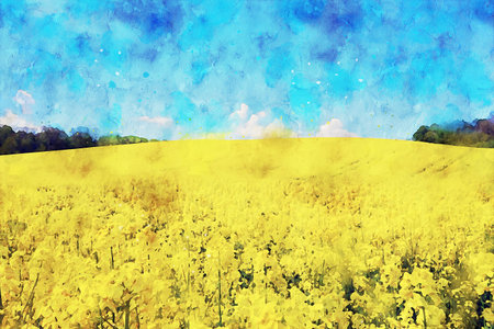 Watercolor Landscape Background Illustrationの写真素材