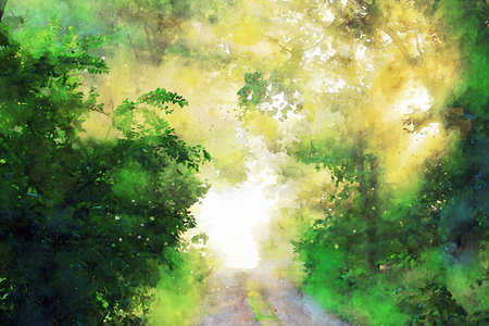 Watercolor Landscape Background Illustrationの写真素材