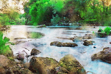 Watercolor Landscape Background Illustrationの写真素材