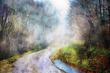 Watercolor Landscape Background Illustrationの写真素材
