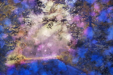 Watercolor Landscape Background Illustrationの写真素材