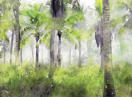 Watercolor Landscape Background Illustrationの写真素材