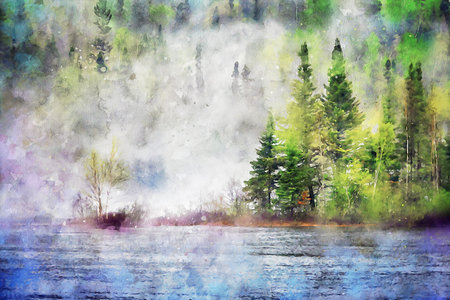 Watercolor Landscape Background Illustrationの写真素材