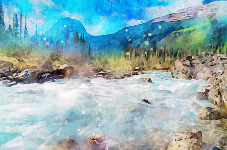 Watercolor Landscape Background Illustrationの写真素材