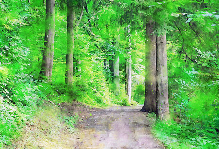 Watercolor Landscape Background Illustrationの写真素材