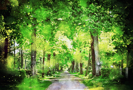 Watercolor Landscape Background Illustrationの写真素材