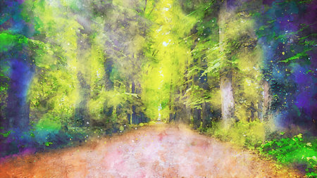 Watercolor Landscape Background Illustrationの写真素材