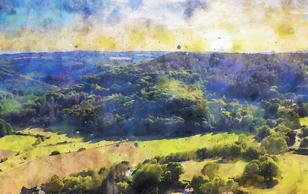 Watercolor Landscape Background Illustrationの写真素材