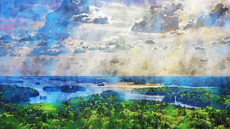 Watercolor Landscape Background Illustrationの写真素材