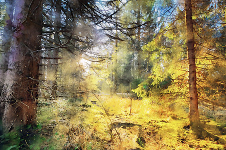 Watercolor Landscape Background Illustrationの写真素材