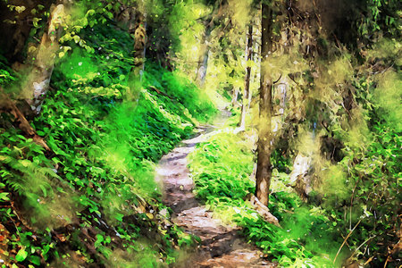 Watercolor Landscape Background Illustrationの写真素材