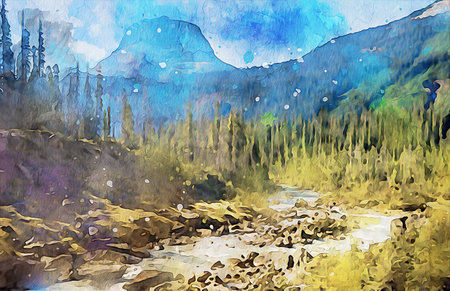 Watercolor Landscape Background Illustrationの写真素材